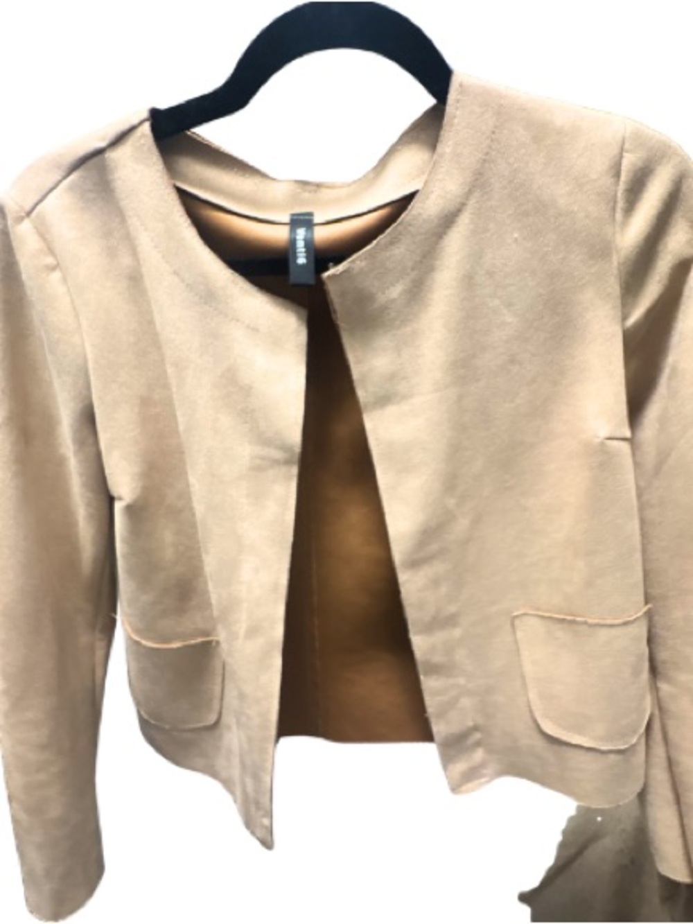 Vince Suede-Look Open Front Jacket in Tan